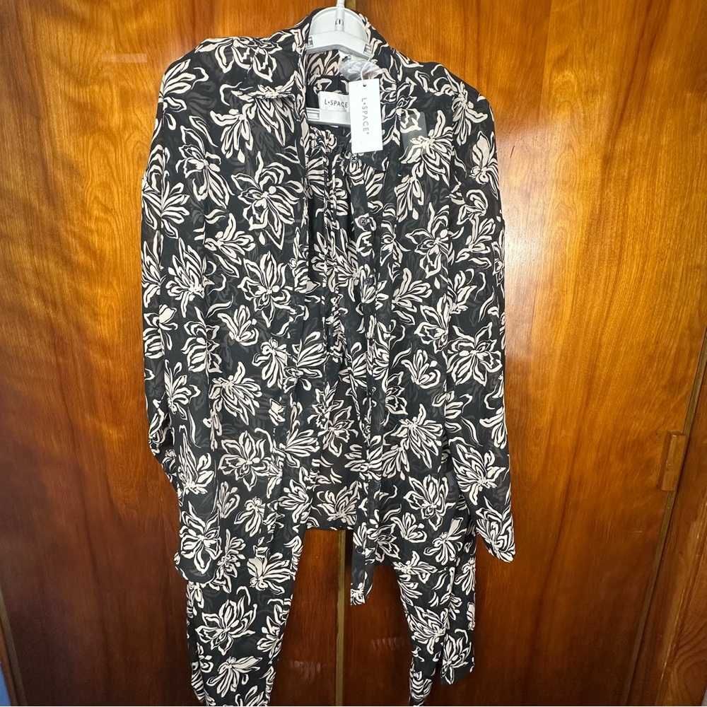 L*Space Black and Cream Floral Blouse
